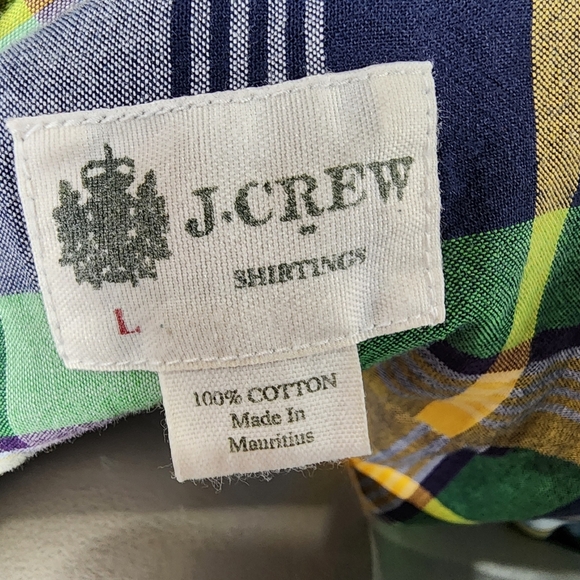 J.Crew Button Front Plaid Shirt Tailored Fit Cotton Blue Green Yellow Size Large - Picture 2 of 11